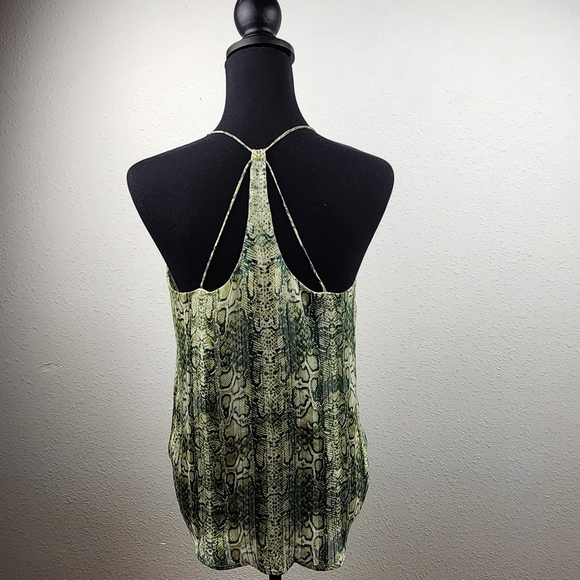 Snake Print Spaghetti Strap Camisole Green Women Small Metallic V-Neck Lined - Picture 5 of 9